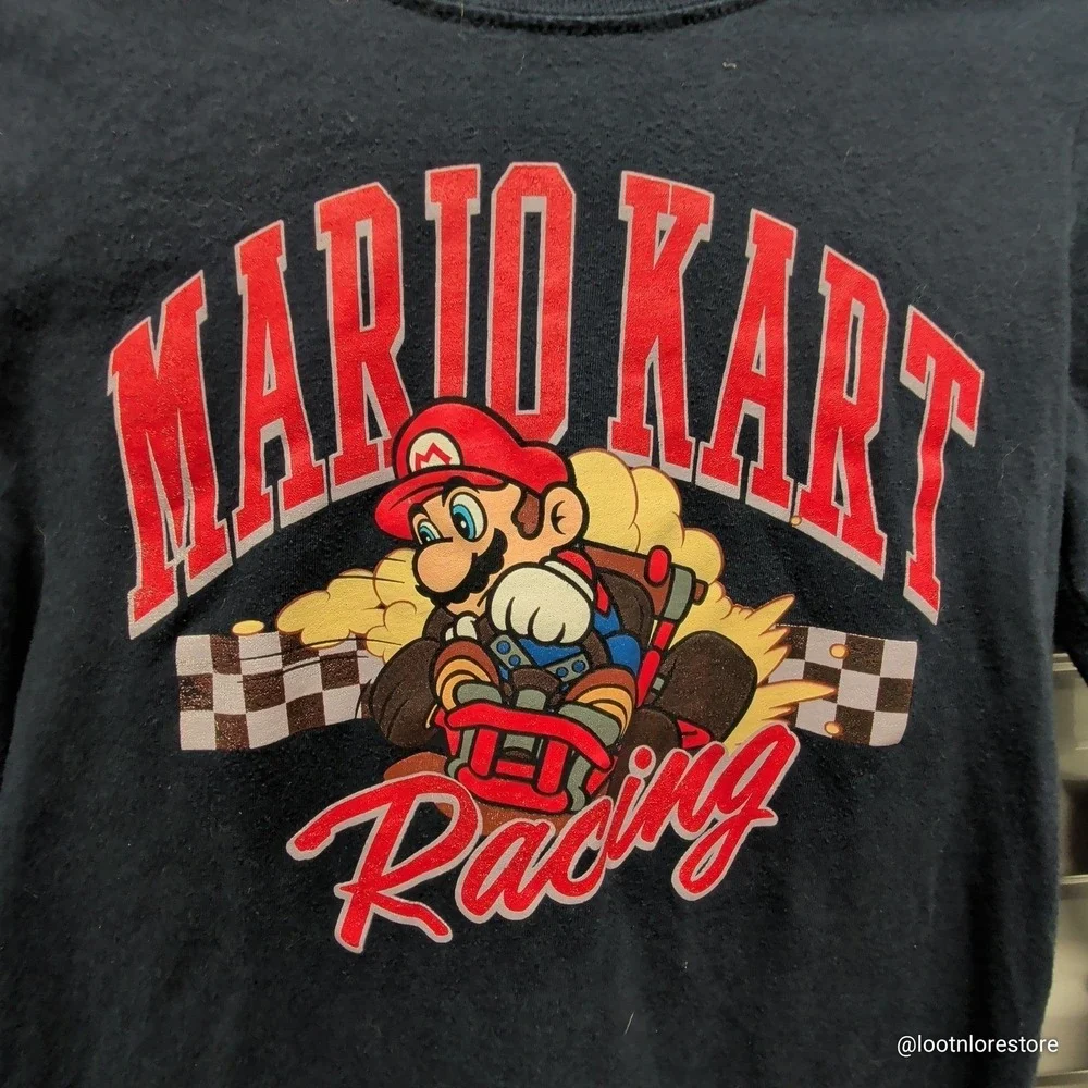 Nintendo Mario Kart Racing Shirt Size 8 Kids Navy‎ Blue Long Sleeve Graphic Tee